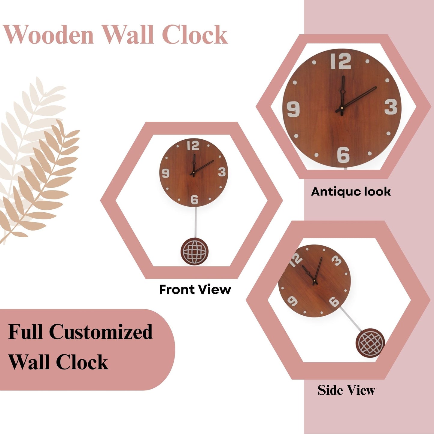 Elegant Wooden Wall Clock with Designer Pendulum – Dark Finish