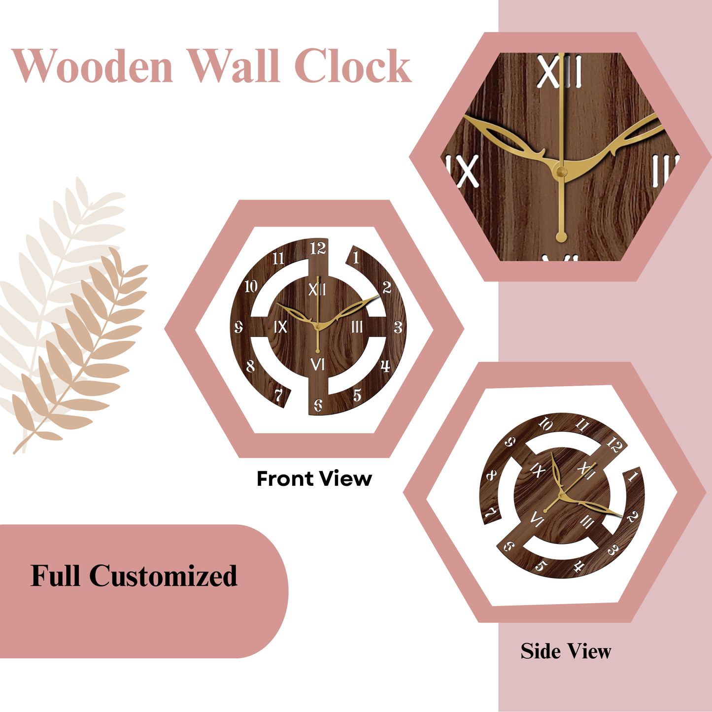 Wood Heart Modern Art-Inspired Wooden Wall Clock – Dual Dial Roman & Numeric Design