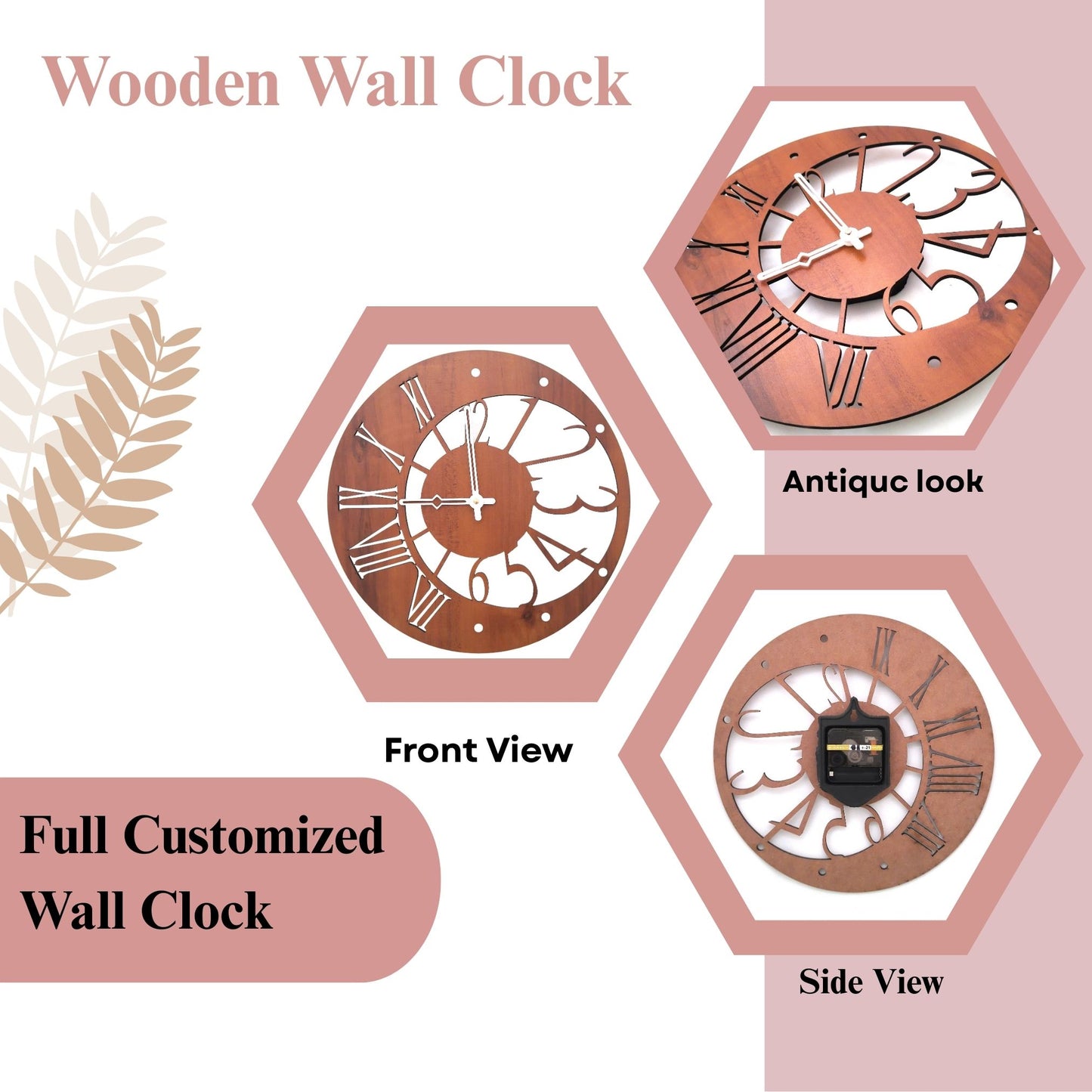 Wood Heart Dual-Dial Fusion Wall Clock – Roman & Modern Cutout Design