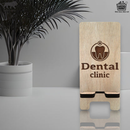 Wooden Mobile Stand – Dental Clinic Logo Engraved
