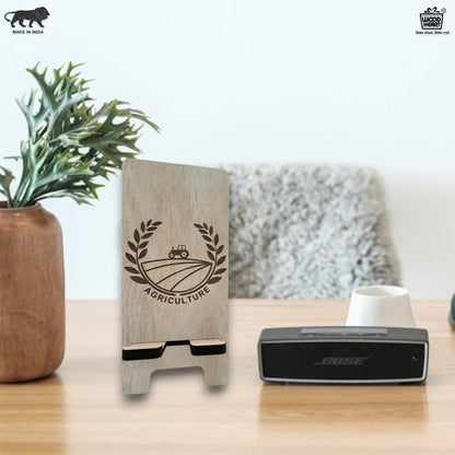 Eco-Friendly Wooden Phone Stand with Engraved Agriculture Motif