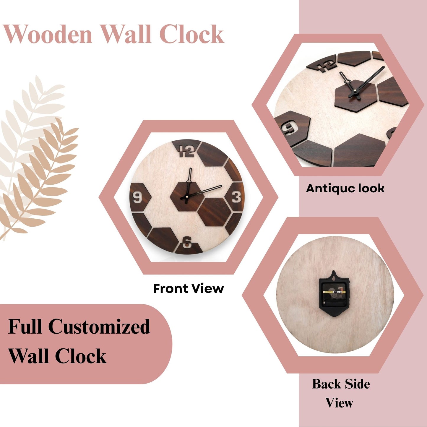 Modern Dual-Tone Hexagon Wooden Wall Clock by Wood Heart