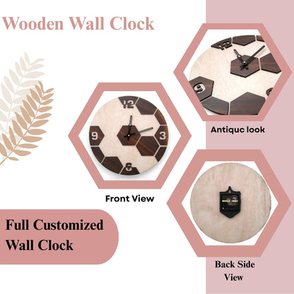 Modern Dual-Tone Hexagon Wooden Wall Clock by Wood Heart