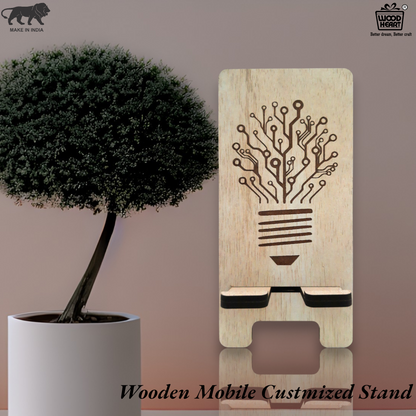 Eco-Themed Customized Wooden Mobile Stand – Tree Design Laser Engraved