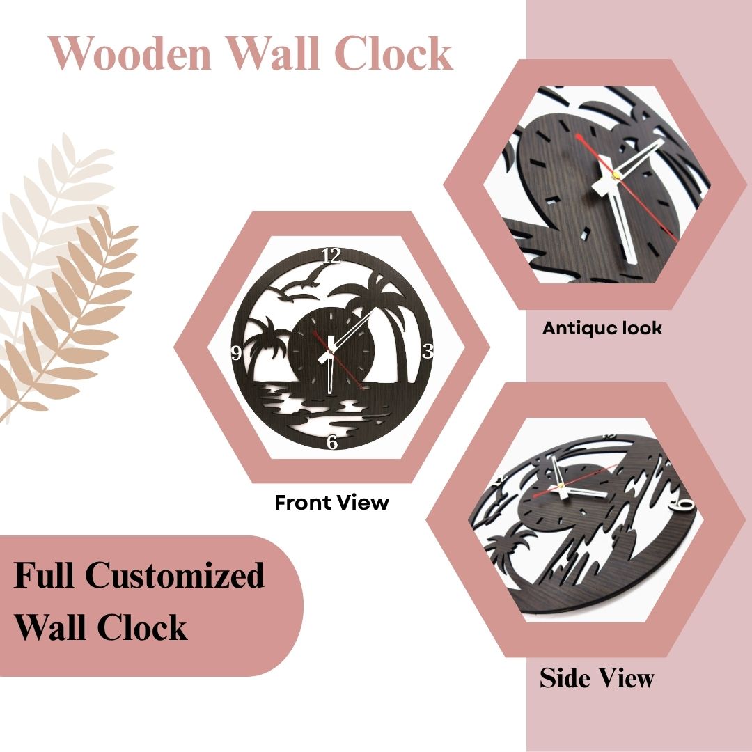 Wooden Palm Beach Theme Wall Clock – Artistic Cutout Design