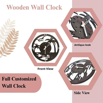 Wooden Palm Beach Theme Wall Clock – Artistic Cutout Design