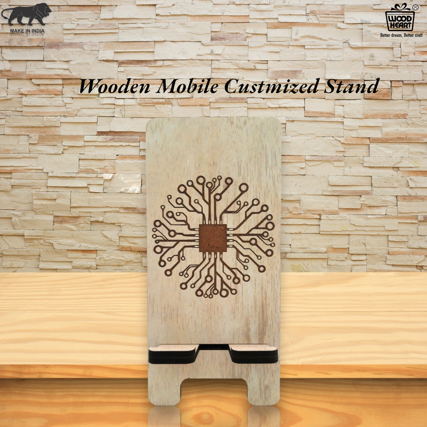 Eco-Themed Customized Wooden Mobile Stand – Tree Design Laser Engraved