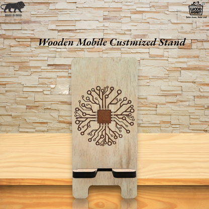 Eco-Themed Customized Wooden Mobile Stand – Tree Design Laser Engraved