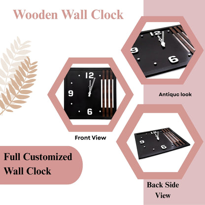 Elegant Black Square Wooden Wall Clock – Modern Minimalist Design