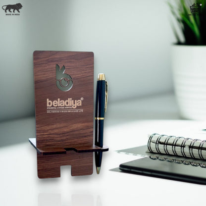 Premium Wooden Customized Mobile Stand with Pen Holder – Personalized Desk Accessory