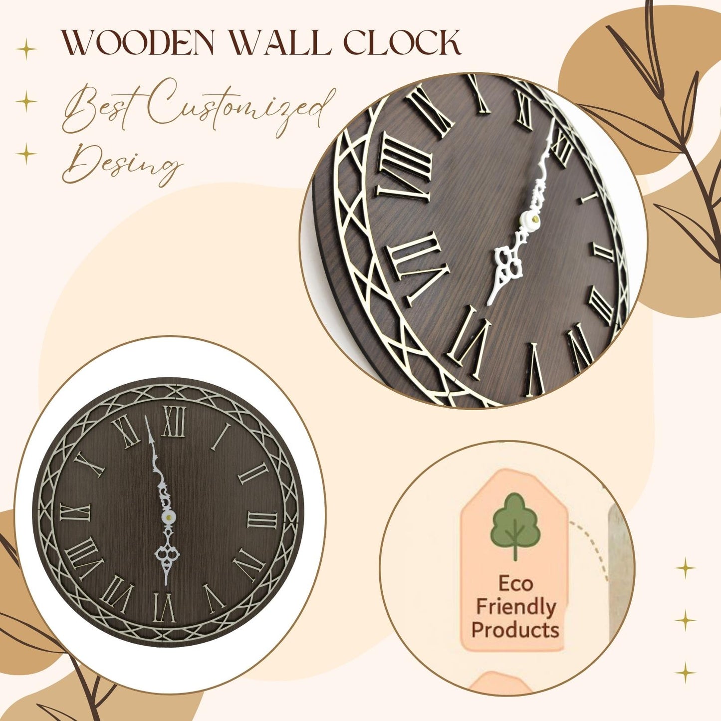 Elegant Wooden Roman Numeral Wall Clock – Classic Vintage Design