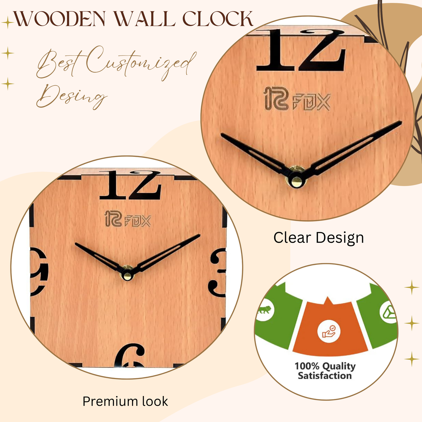 Wood Heart Minimalist Square Wooden Wall Clock – Elegant Light Wood Finish