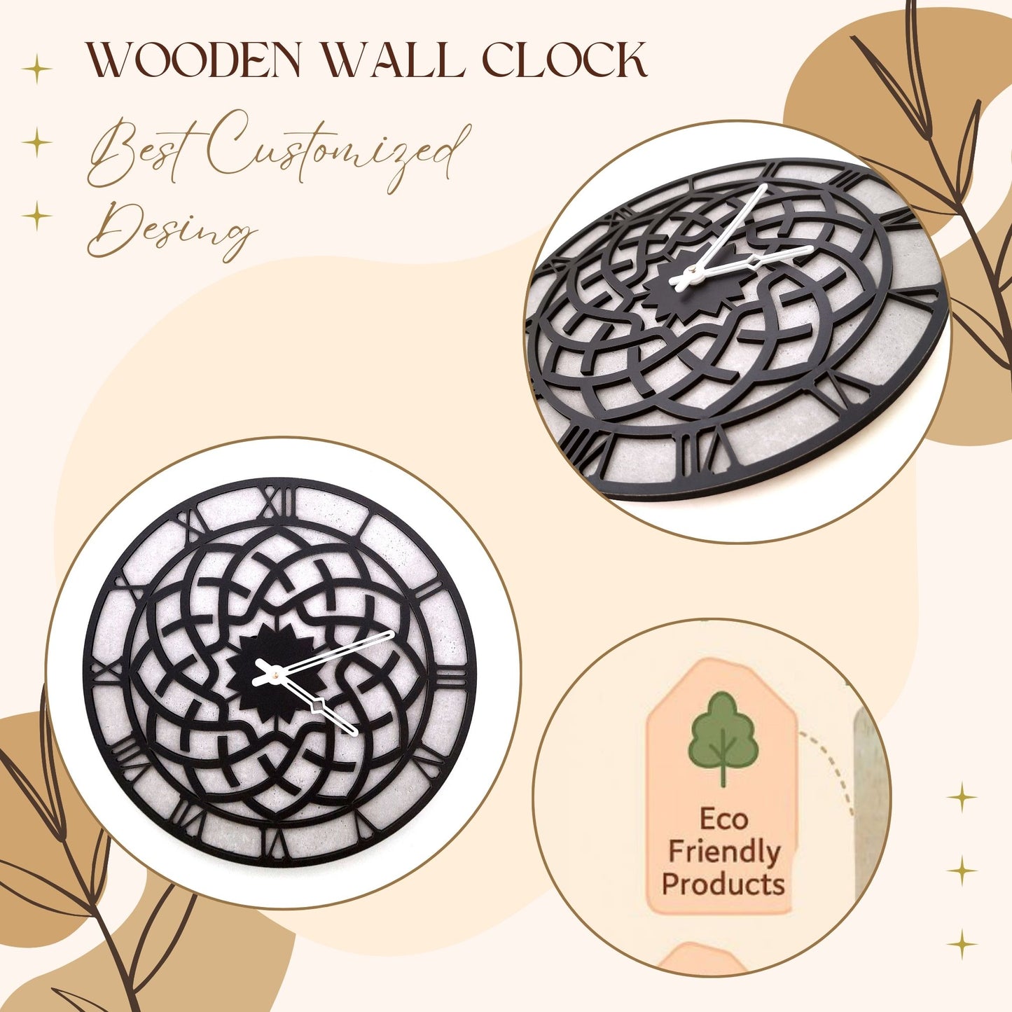 Mandala Series Wall Clock – Intricate Black Geometric Cutwork Design