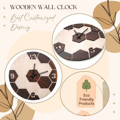 Modern Dual-Tone Hexagon Wooden Wall Clock by Wood Heart