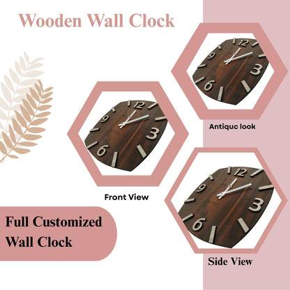 Curved Square Wooden Wall Clock with 3D Numerals