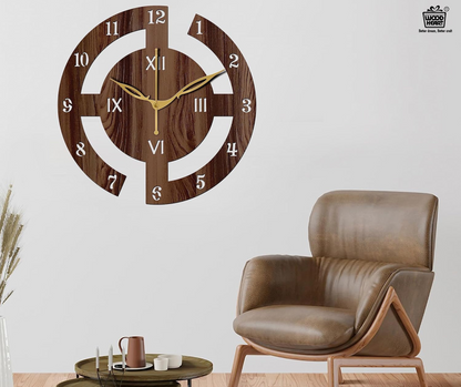 Wood Heart Modern Art-Inspired Wooden Wall Clock – Dual Dial Roman & Numeric Design