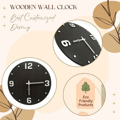 Classic Round Wooden Wall Clock with 3D White Numerals