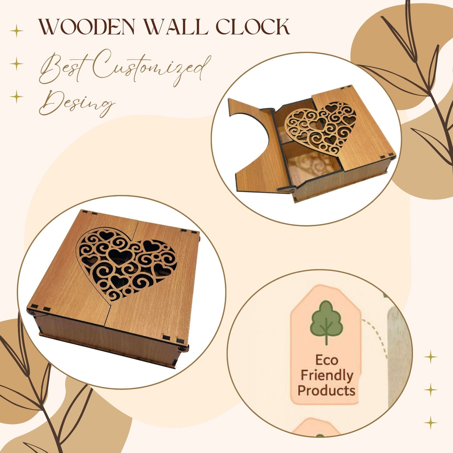 Decorative Wooden Gift Box with Heart Cut Design