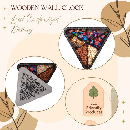 Premium Triangular Wooden Dry Fruit Box with Geometric Laser-Cut Lid