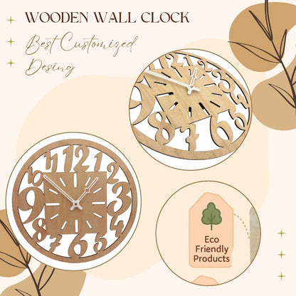 Wooden Designer Wall Clock with Oversized Cut-Out Numbers & Square Dial