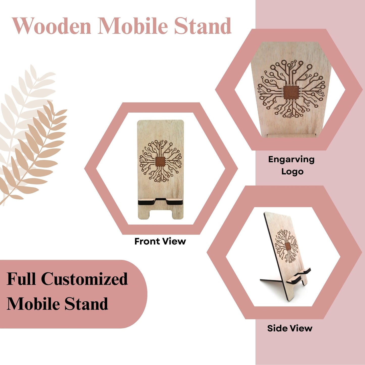 Eco-Themed Customized Wooden Mobile Stand – Tree Design Laser Engraved