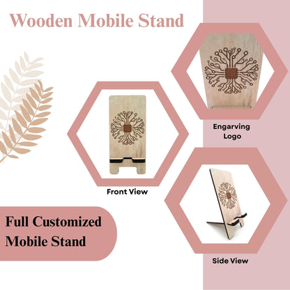 Eco-Themed Customized Wooden Mobile Stand – Tree Design Laser Engraved