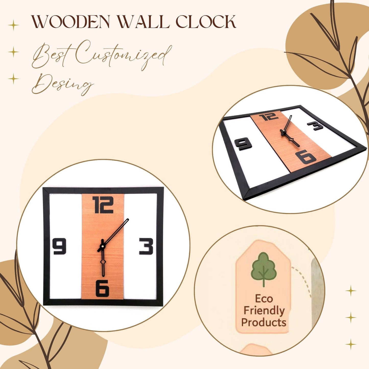 Modern Square Wooden Wall Clock with Bold Numerals – Minimalist Dual Tone Design by Wood Heart