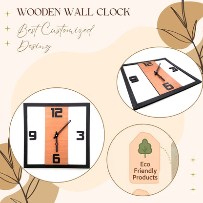 Modern Square Wooden Wall Clock with Bold Numerals – Minimalist Dual Tone Design by Wood Heart
