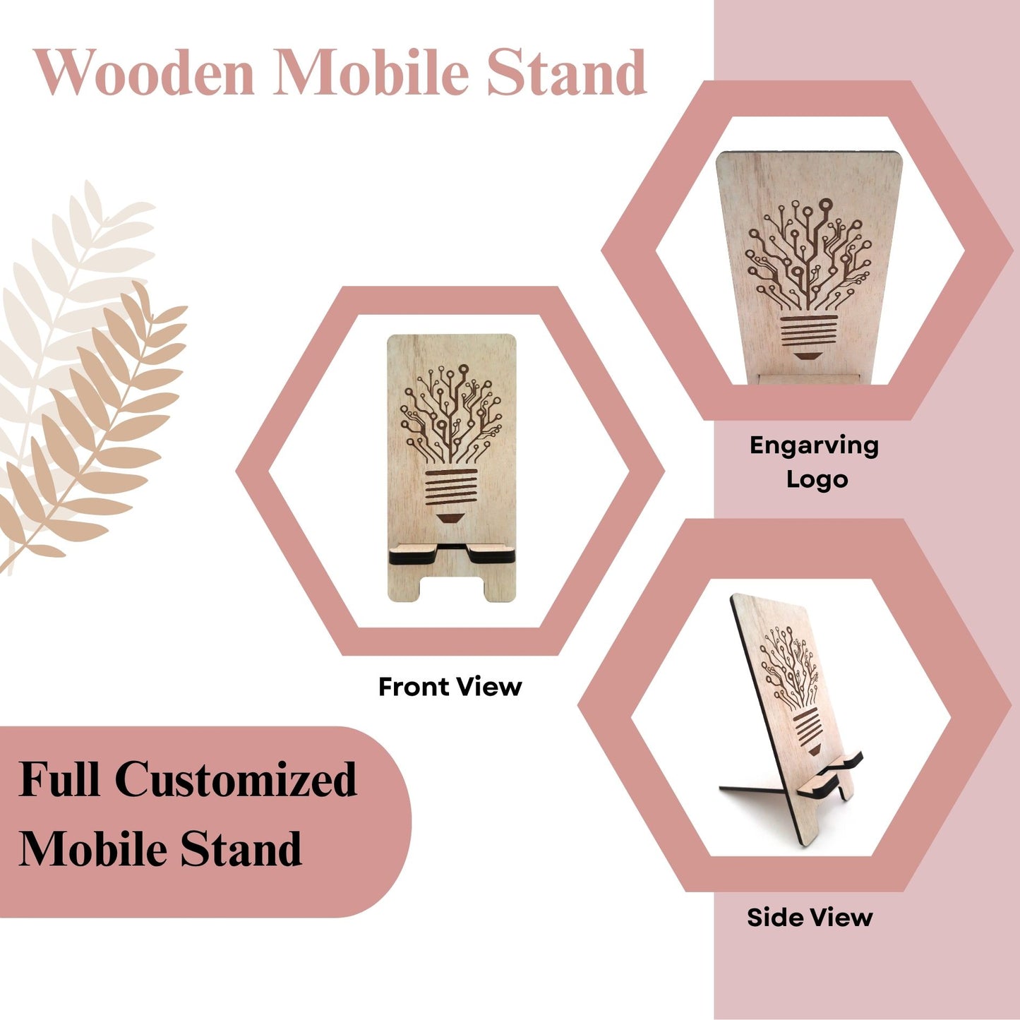 Eco-Themed Customized Wooden Mobile Stand – Tree Design Laser Engraved