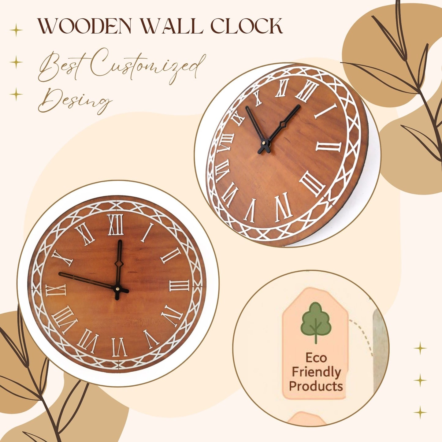 Classic Roman Numeral MDF Wall Clock – Elegant Round Design by Wood Heart