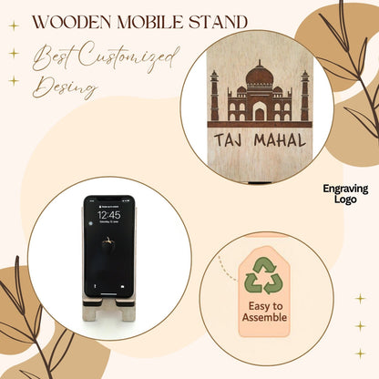 Elegant Taj Mahel  Design Wooden Mobile Stand – Laser Engraved Floral Pattern
