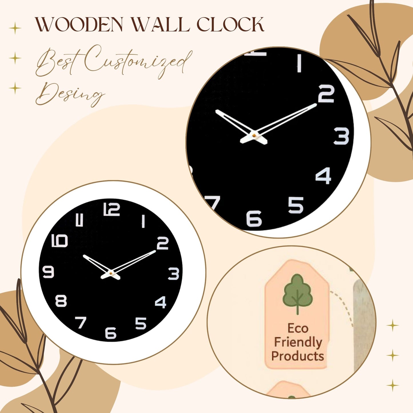 Wood Heart Classic Black Round Wall Clock – Bold & Minimalistic Look