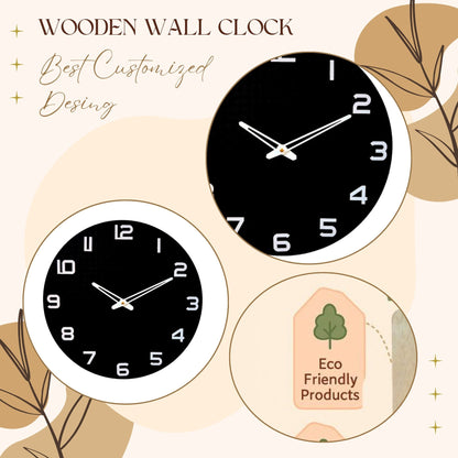 Wood Heart Classic Black Round Wall Clock – Bold & Minimalistic Look