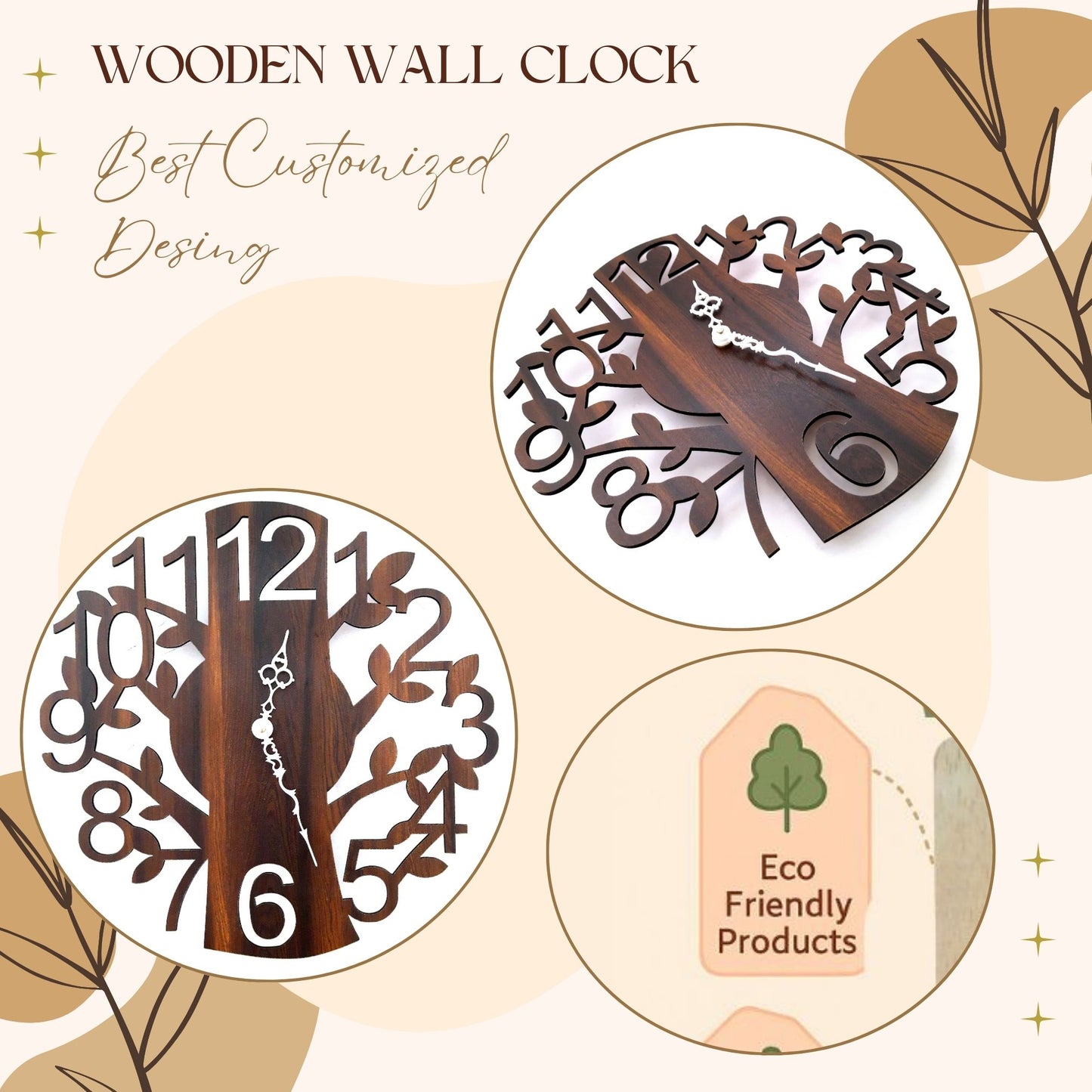 Elegant Wooden Tree Design Wall Clock by Wood Heart