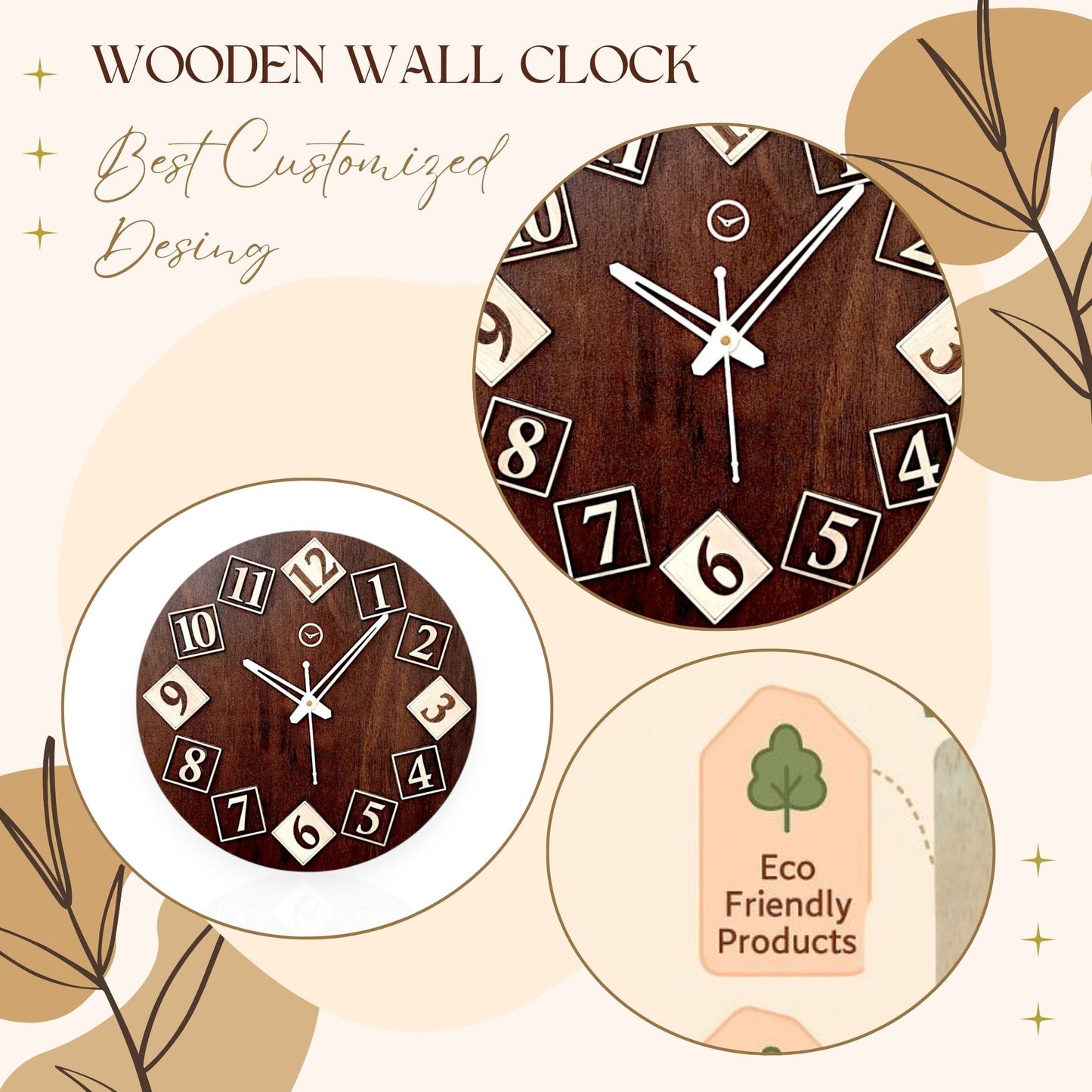 Wood Heart Artistic Numeric Wooden Wall Clock – Quirky Tilted Number Design