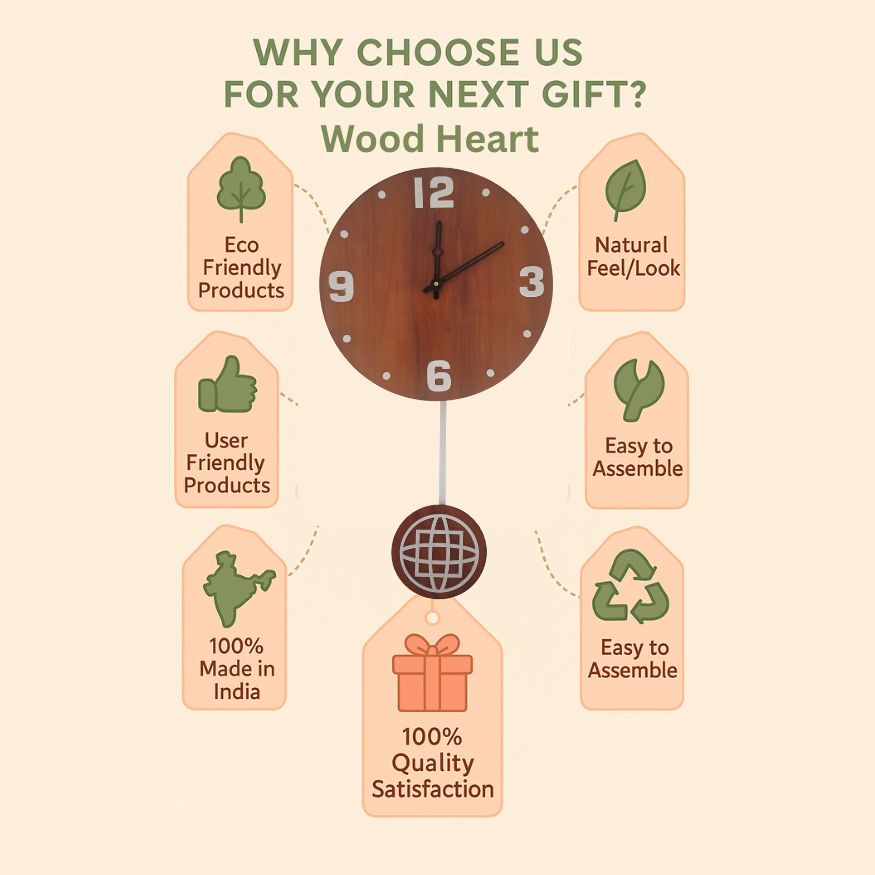 Elegant Wooden Wall Clock with Designer Pendulum – Dark Finish