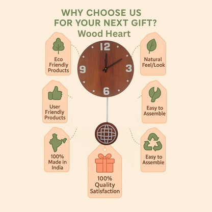 Elegant Wooden Wall Clock with Designer Pendulum – Dark Finish