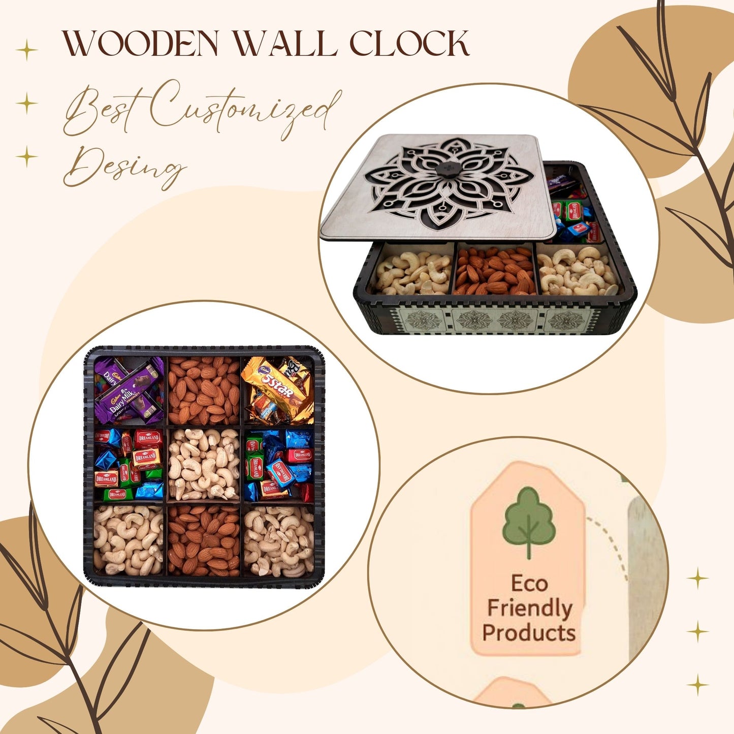 Premium Wooden Dry Fruit & Chocolate Box with Mandala Design Lid