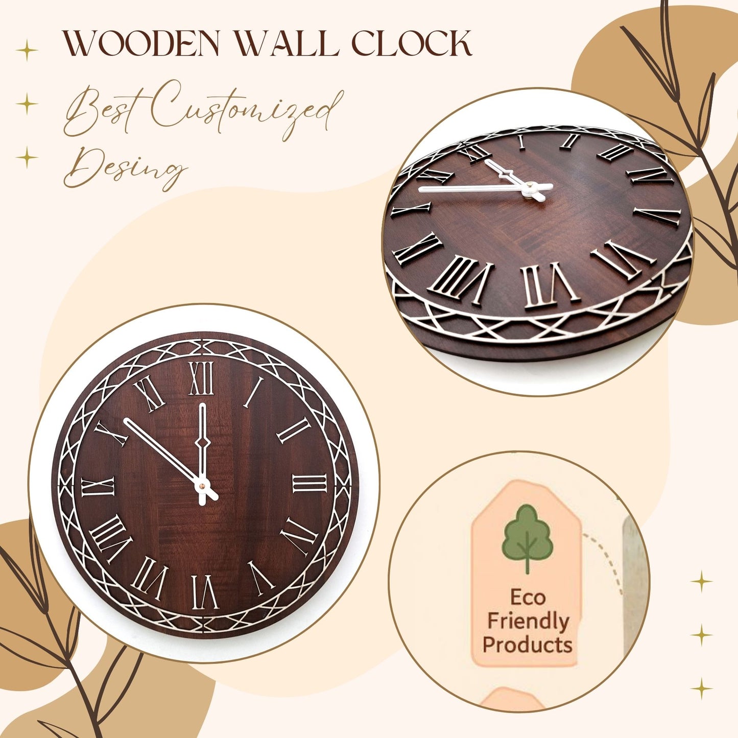 Classic Roman Numeral Wooden Wall Clock – Vintage Elegance by Wood Heart