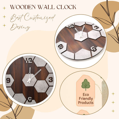 Hexagon Pattern Wooden Wall Clock – Modern Concrete Look by Wood Heart