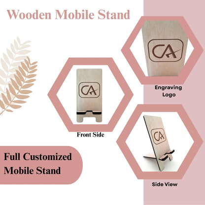 Customized Wooden Mobile Stand for CA – Laser Engraved Chartered Accountant Logo