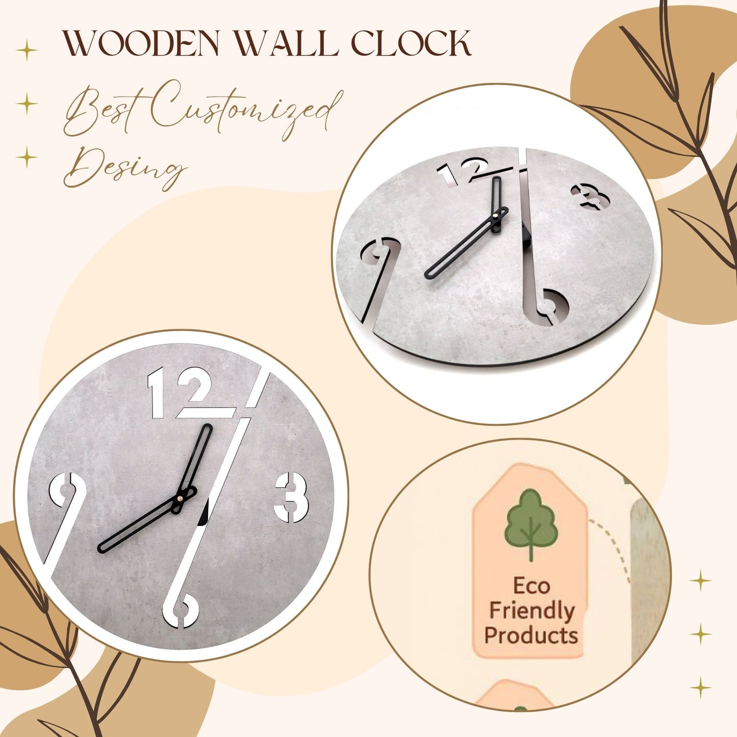 Modern Cut-Out Designer Wall Clock – Concrete Finish Look | Acrylic Wall Clock by Wood Heart