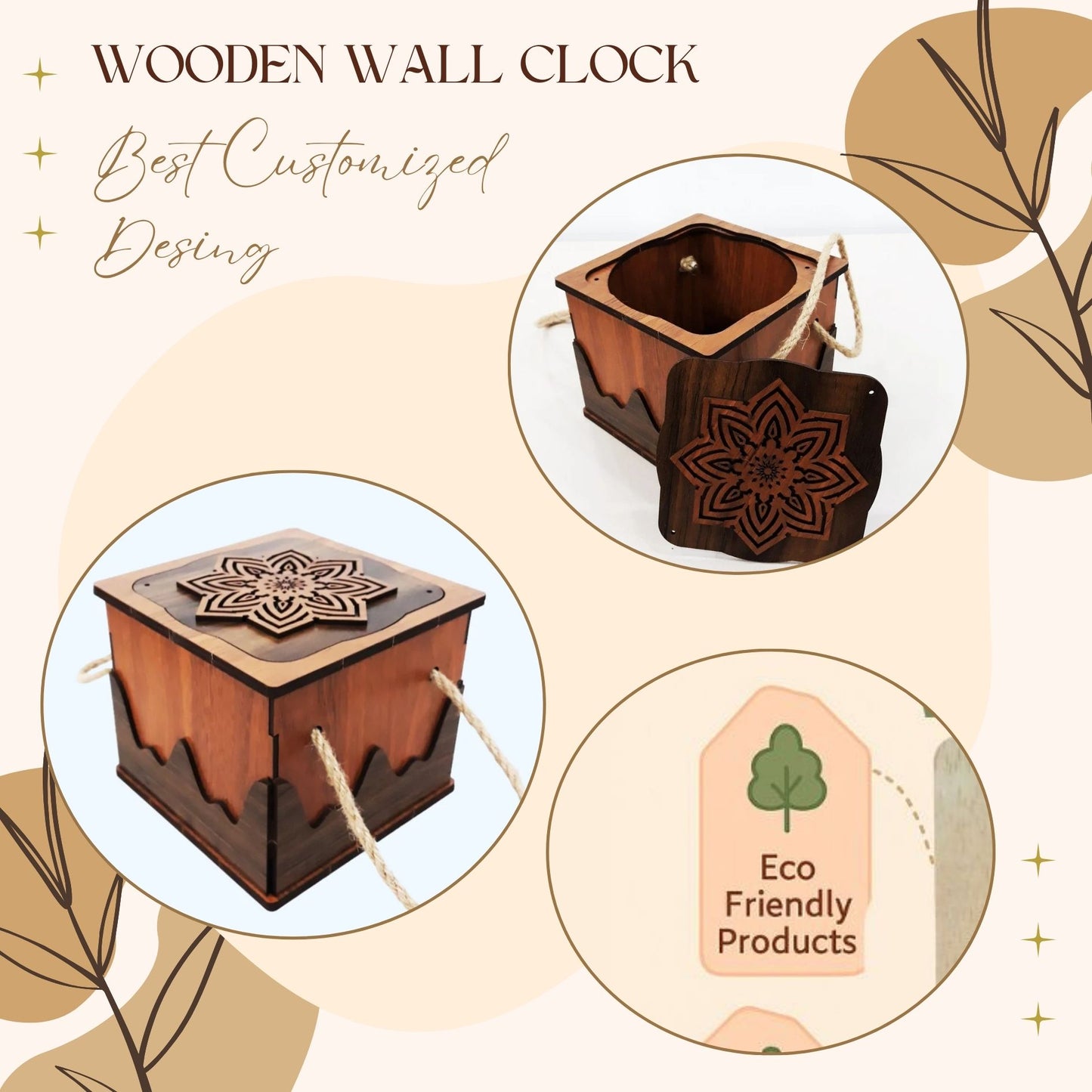 Premium Wooden Gift Box with Floral Lid & Rope Handle