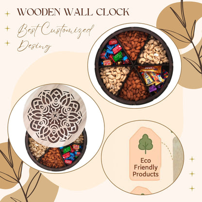 Elegant Round Wooden Dry Fruit Box with Floral Laser-Cut Lid