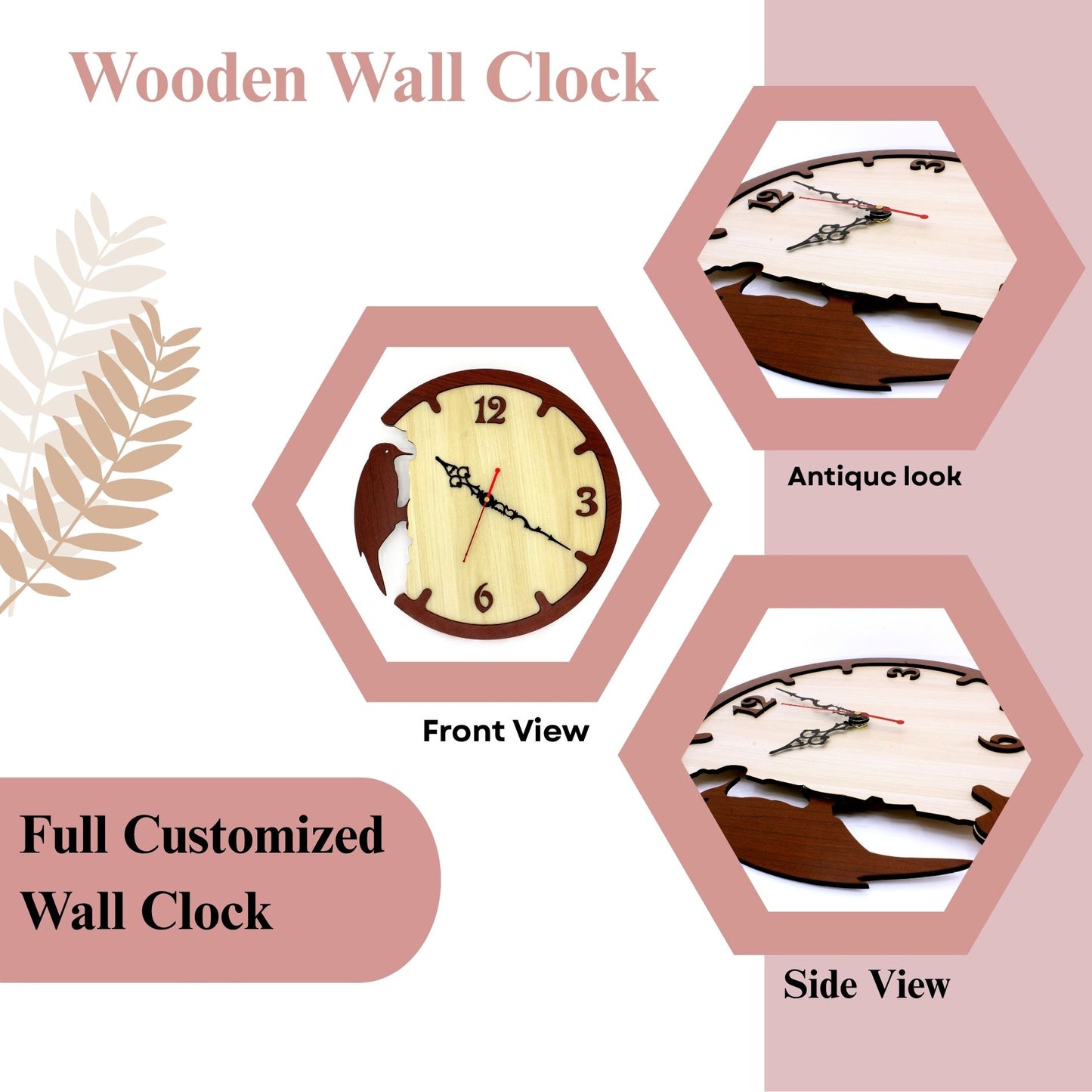Bird Theme Wooden Wall Clock with Vintage Hands