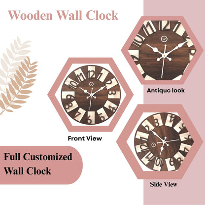 Wood Heart Premium Block Number Wall Clock – Dual Tone Wooden Finish