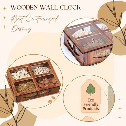 Wooden Dry Fruit Box with 4 Transparent Compartments