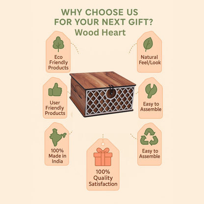 Wooden Spice Jar Box with Lid – 3 Jar Container with Decorative Front Panel