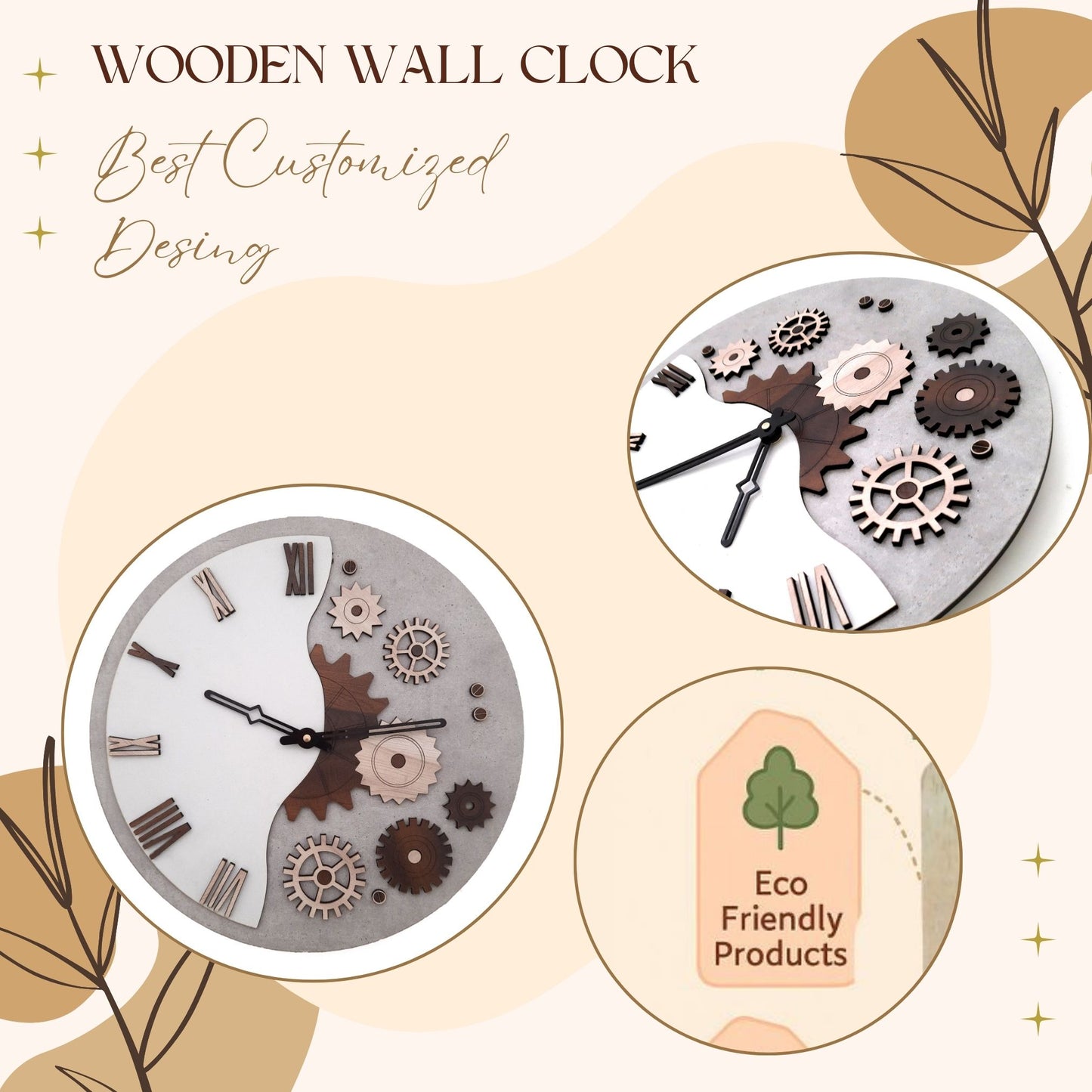 Steampunk-Inspired Gear Design Wall Clock – Half & Half Concept by Wood Heart