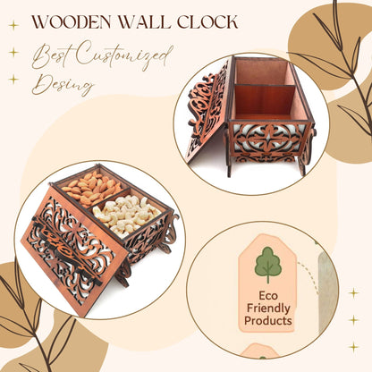Elegant Wooden Dry Fruit Box with Decorative Laser-Cut Lid & Handle